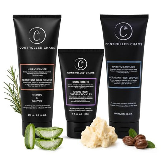 Controlled Chaos Hair Care Set for Curly Hair - 3 Pack Including Shampoo, Conditioner, Curl Defining Cream to Control Frizz & Nourish All Hair Types | Founded by a Curly-Haired Stylist