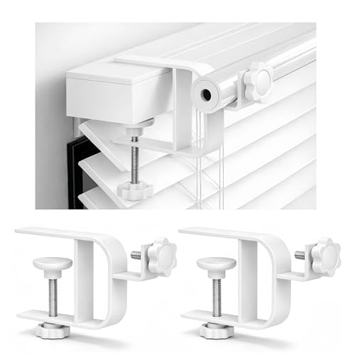 No Drill Curtain Rod Bracket for Blinds, Adjustable 0.8–2.2" Headrail, 2 Pack - White