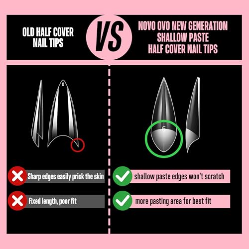 NOVO OVO V-Shape Stiletto Soft Gel Nail Tips - 224pcs Half Cover Set