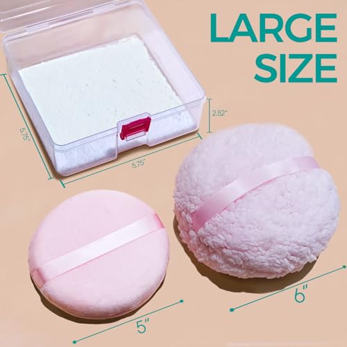 ABOLINE 3pcs 6" Body Powder Puffs with Container – Pink Variety