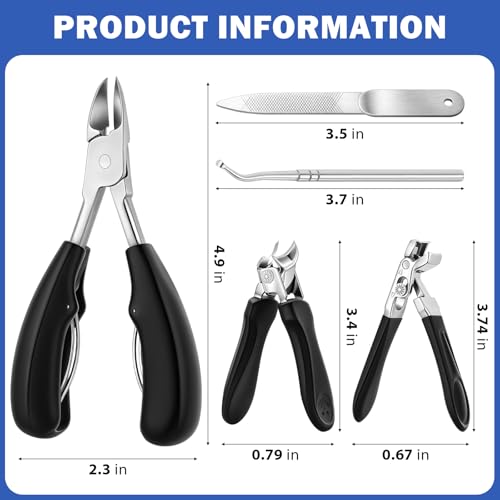 Daureve Heavy Duty Toenail Clippers Set for Thick Nails - Pedicure Kit with Nail File & Cleaner