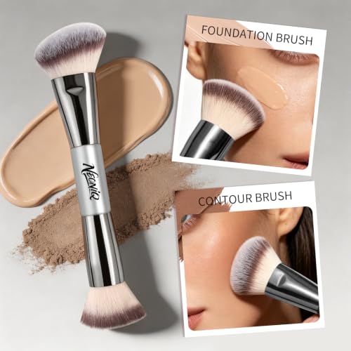 NEONIQ Silver Double Ended Face Makeup Brush Set - 2 Pcs, Multi-Functional