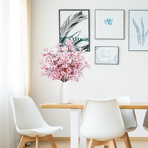 Artificial Cherry Blossom Flowers - 4 Faux Silk Stems for Home Decor