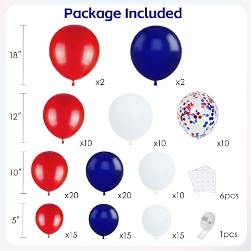 Red, White & Blue Balloon Arch Kit - 129 PCS for Parties