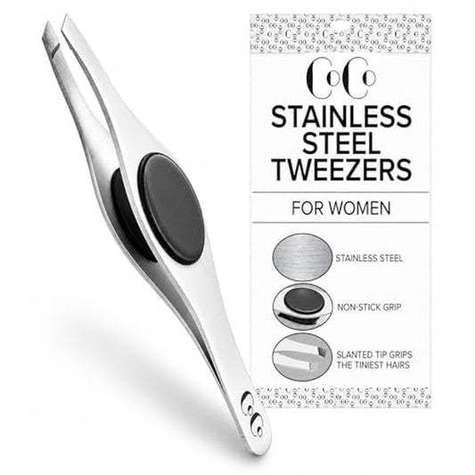 Coco¡¯s Closet Tweezer for Eyebrows ? Surgical grade Stainless Steel Slant Silver Tweezer - Precision for Ingrown Hair Removal