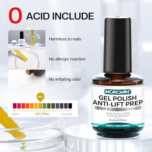 Morovan Gel Nail Primer & Dehydrator Kit - 15ml Anti-Lifting, Acid-Free