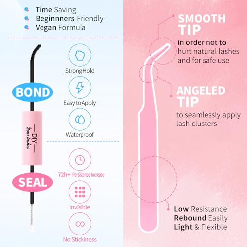 280Pcs Eyelash Cluster Kit - 8-16mm Wispy Extensions with Bond & Tweezers