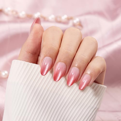 VSALON Short Almond Press On Nails Kit - Pink Cat Eye Ombre, 32 Pcs