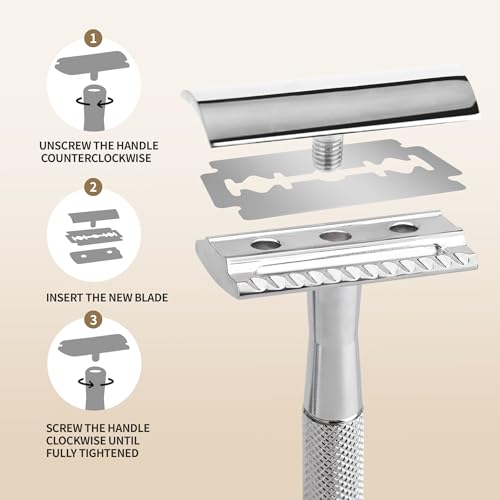 Gearhub 3-Piece Double Edge Safety Razor - Stainless Steel Silver Shaver