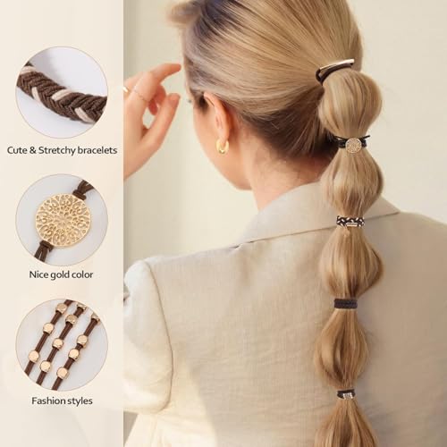 SYGY 10 PCS Boho Hair Ties & Bracelets - Dark Coffee Colors