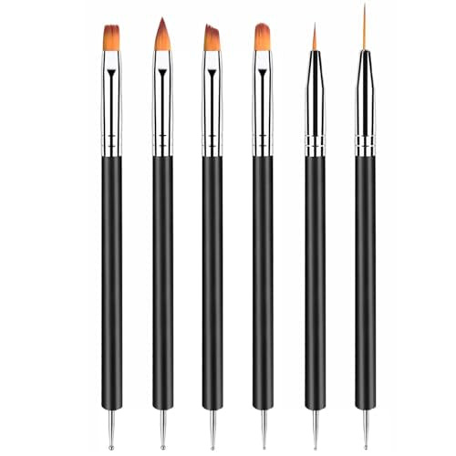 6-Piece Double-Ended Nail Art Brush Set for Precision Detailing