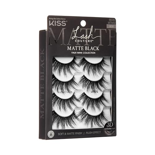 KISS Matte Black Faux Mink Lashes, 18mm-20mm, 4 Pairs
