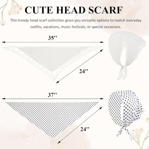 Lace Head Scarf Set - White Polka Dot Hair Accessories for Women
