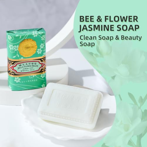 Bee & Flower Jasmine Soap Bar - Moisturizing Bath Soap, 4.4 oz (4 Pack)