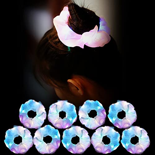 White LED Light Up Scrunchies Set - 9 Pcs with 3 Modes