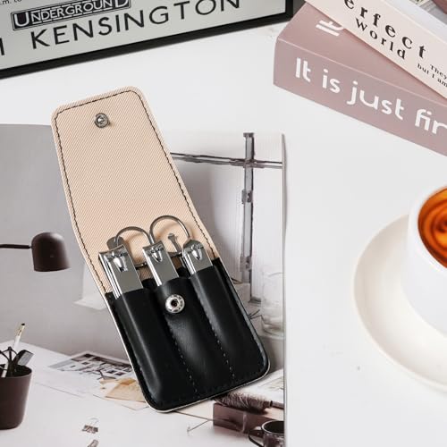 Alexjuxin D-Black 6-Piece Stainless Steel Nail Clipper Set with Leather Case - Travel Manicure Pedicure Kit for Men & Women