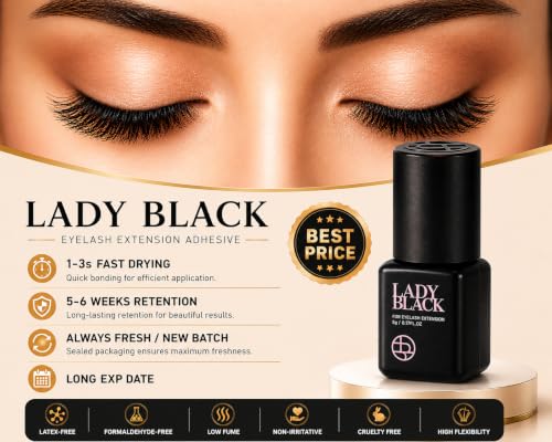 TUBeauty Sky Lady Black Eyelash Extension Adhesive 5ml - Max Bonding Strength, Professional Use, Variation 1 Bottle
