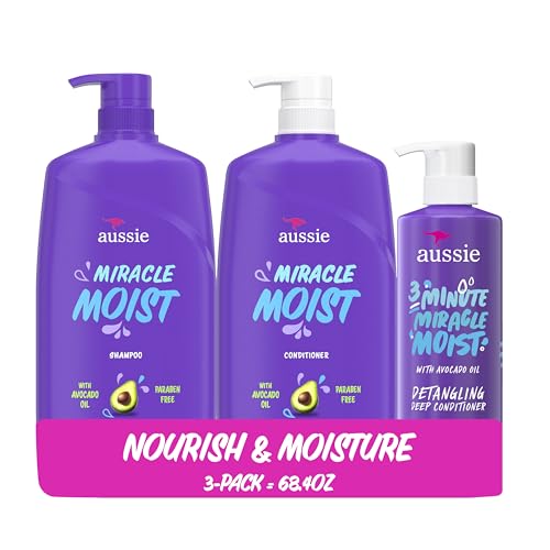 Aussie Miracle Moist Shampoo & Conditioner Set with Deep Treatment - Paraben-Free, All Hair Types, 3-Pack
