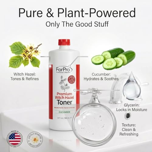 ForPro Witch Hazel Facial Toner - Alcohol-Free Cucumber Astringent, 32 Oz