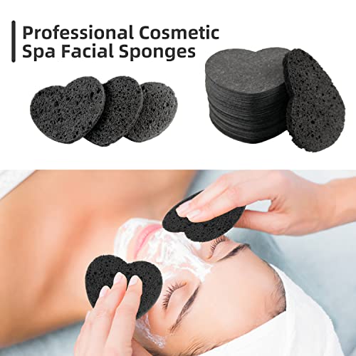 100-Pack Black Heart Shape Facial Sponges - Natural Cellulose for Cleansing & Exfoliating