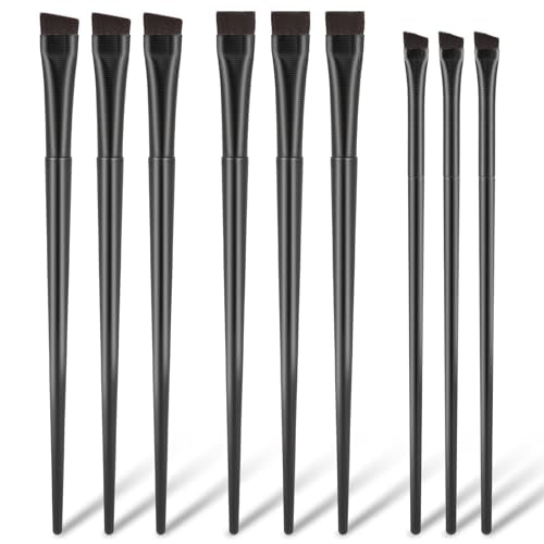 9-Piece Angled Eyeliner and Eyebrow Brush Set for Precision Makeup