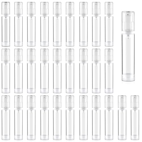 15ml Clear Vacuum Lotion Pump Bottles Set of 30 with Pipettes & Funnel - Refillable Cosmetic Containers
