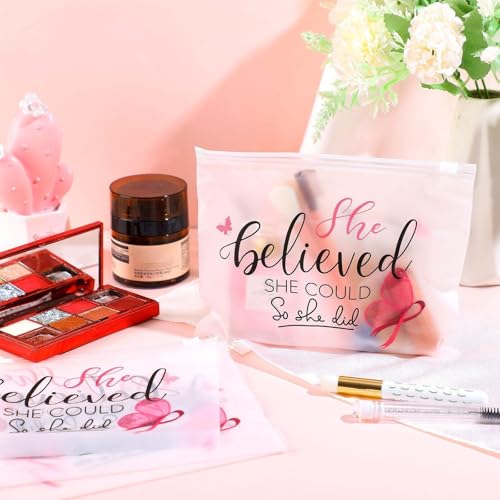 60-Pack Pink Ribbon Breast Cancer Awareness Makeup Bags, EVA Zip Pouches
