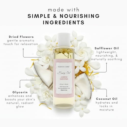 Jasmine Gardenia Body Oil - Vegan Hydrating Moisturizer with Vitamin E & Omega 4oz