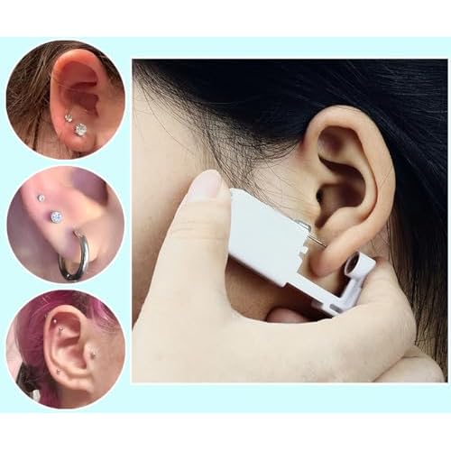 VitaCool Ear Piercing Kit Disposable Ear Cartilage Piercing Gun Kit with Sterile CZ Studs Easy and Safe Earring Self for Yourself Use at Home(Gold Mixed Patterns 3mm)