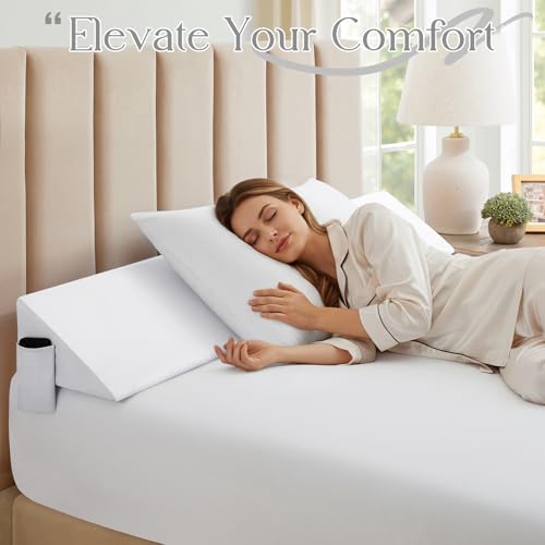 White Wedge Pillow Cover - Soft Microfiber with Side Pockets, 54" L x 10" W x 6" H