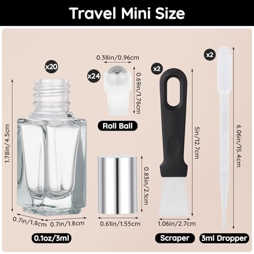 Segbeauty Gray 3ml Refillable Rollerball Bottles Set of 20 for Essential Oils