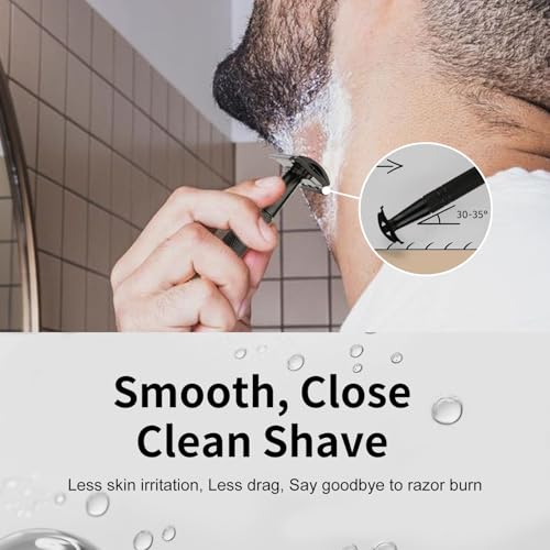 Matte Black Safety Razor with Stand for Men - Reusable Single Blade