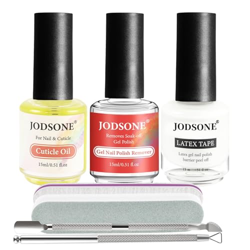 JODSONE 3Pcs Gel Nail Polish Remover Kit with Cuticle Oil & Latex Tape - No Soaking