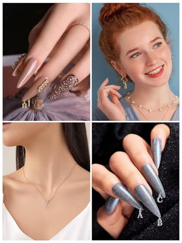 Kalolary Dangle Letter Nail Charms with Rhinestones & Tool
