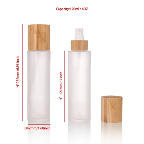COSIDEA 4oz Frosted Glass Spray Bottles with Bamboo Lids - Liquid Perfume & Cosmetic Containers