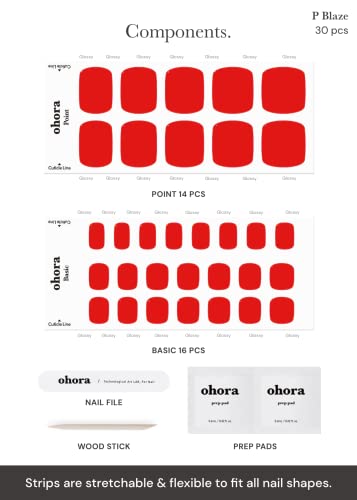 Ohora Semi-Cured Gel Pedi Strips - P Blaze Red Salon-Quality Nail Wraps