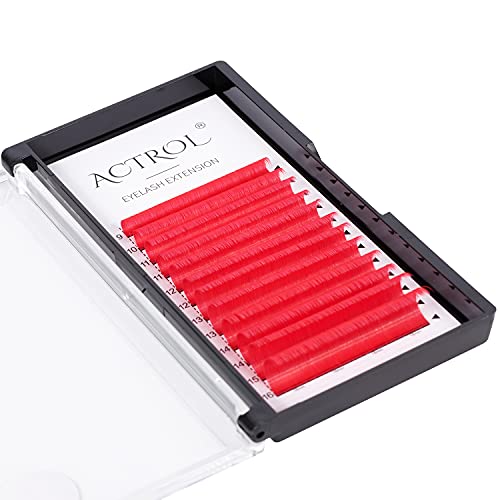 ACTROL Red Easy Fan Lash Extensions 0.07mm D Curl 9-16mm Mixed Length Tray