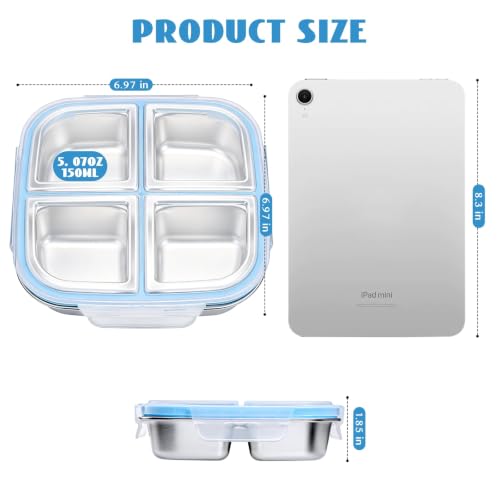 Stainless Steel Bento Lunch Box for Kids, 20oz, 4 Compartments - Lightweight & Dishwasher Safe
