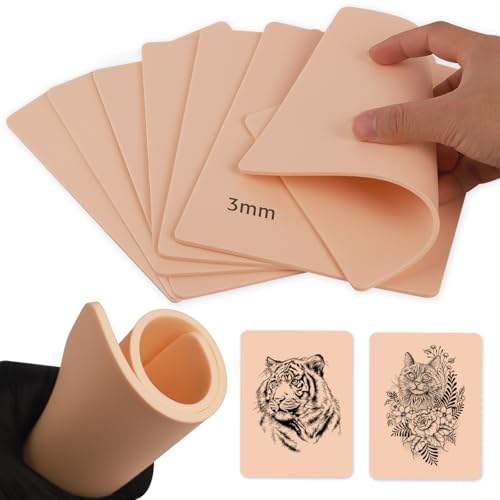 Rayyl 3mm Silicone Tattoo Practice Skin - 10 Pack Double-Sided Fake Skin