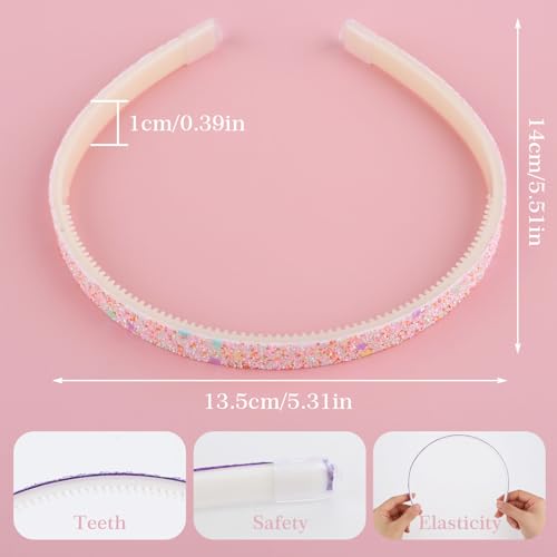 Glitter Headband Set for Girls - 4 Non-Slip Rainbow Hairbands