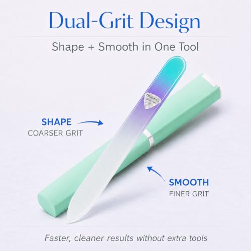KADDEO 2-Pack Aqua & Silver Czech Glass Nail Files for Natural Nails Dual-Grit