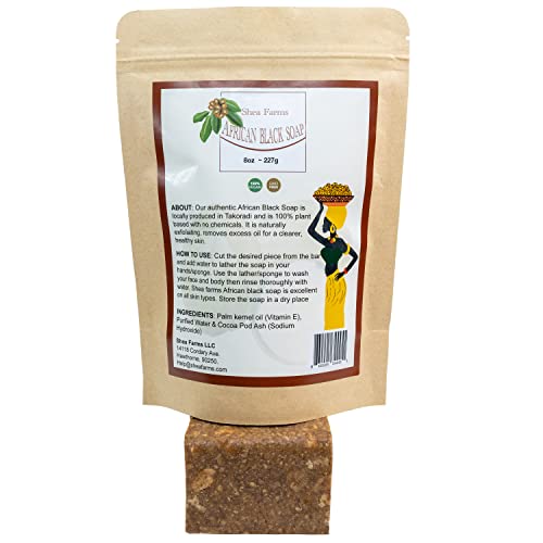 Shea Farms African Black Soap 8oz Bar - Deep Cleansing for Acne & Eczema