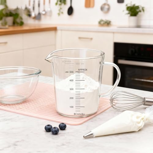 BCnmviku 500ML Glass Measuring Cups - V-Shaped Spout, Insulated Handle