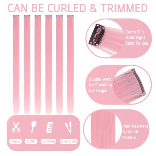 Light Pink Clip-In Hair Extensions - 20 Inch, 12 Pcs, Heat Resistant