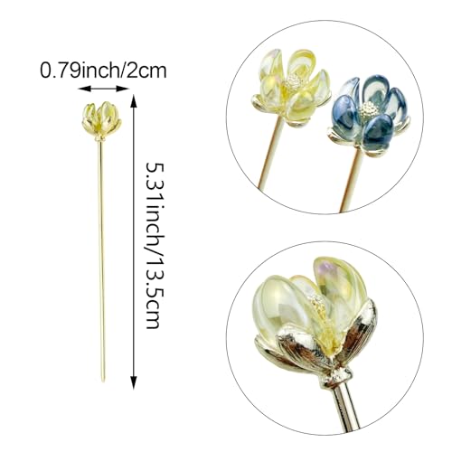 Milovgvset 4PCS Gold Lotus Hair Sticks for Buns Vintage Chinese Hairpins Women Girls
