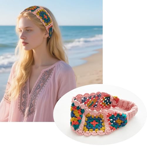 3PCS Handmade Crochet Headbands - Bohemian Knit Elastic Hair Wraps