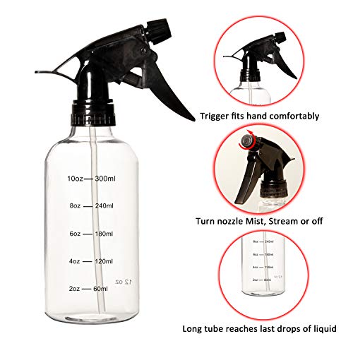 Youngever 12oz Plastic Spray Bottles - 6 Pack Leak-Proof Sprayers