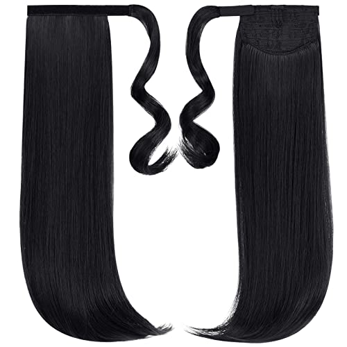 18" Wavy Wrap Around Clip-In Ponytail Extension - Synthetic Black Hair Piece