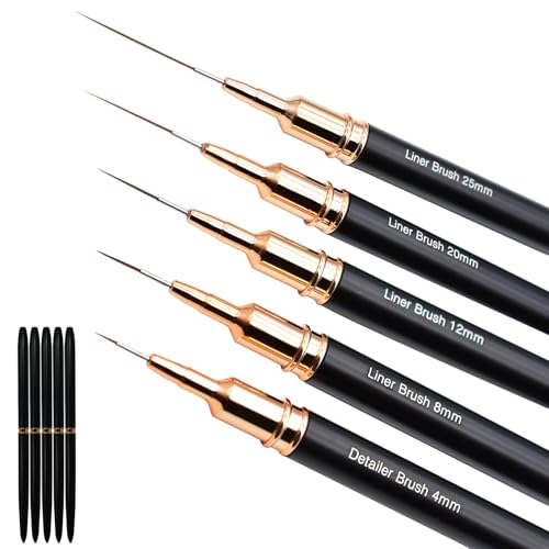 5Pcs Nail Art Brush Set - Metallic Fine Detail Painting Tools