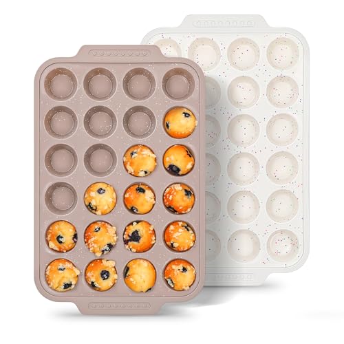 Silicone Muffin Pans Set - 24-Cup Nonstick Baking Tray with Metal Reinforcement